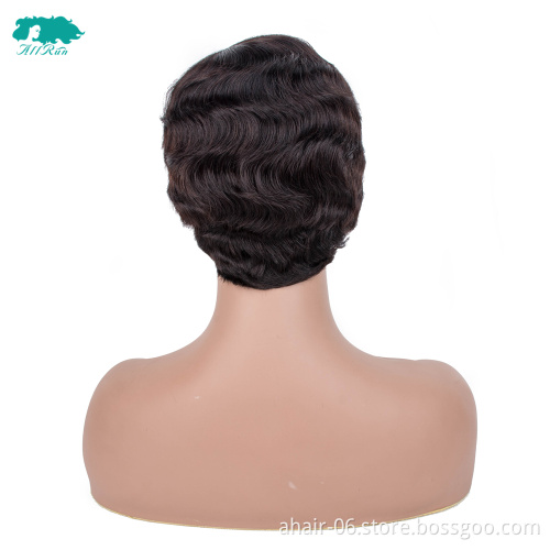 All Run 10A Grade Natural Color Brazilian Hair Short Curly Style  Wave Machine Wigs Cheap Wholesale